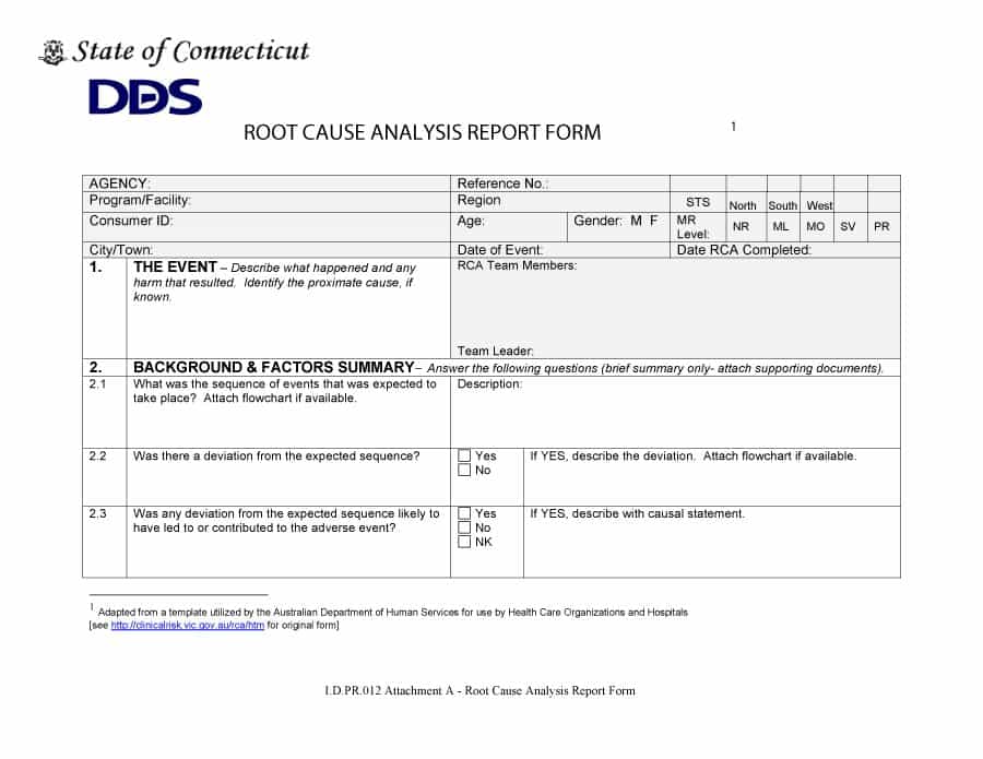 Expected sequence. RCA Report. Form example. Title Templates for analytical Report. Analytical forms examples.