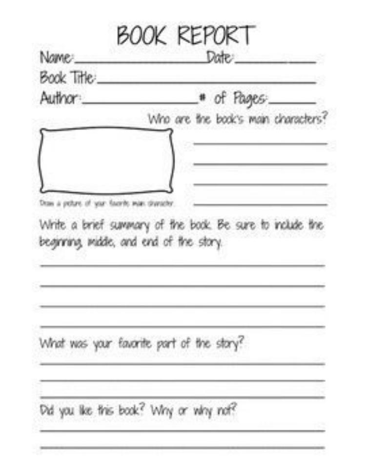 Second Grade Book Report Template