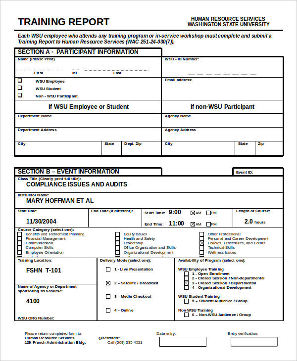 Training Report Template Format