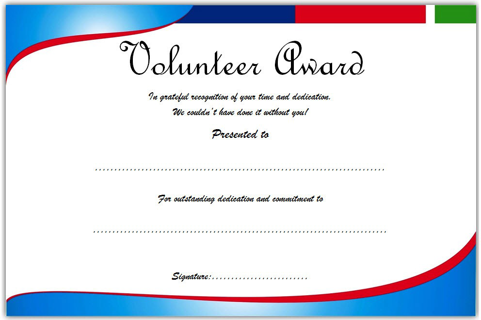 Volunteer Award Certificate Template