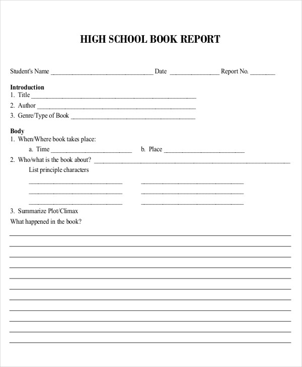 Book Report Template High School