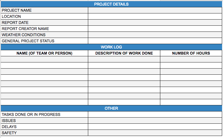 Construction Daily Progress Report Template