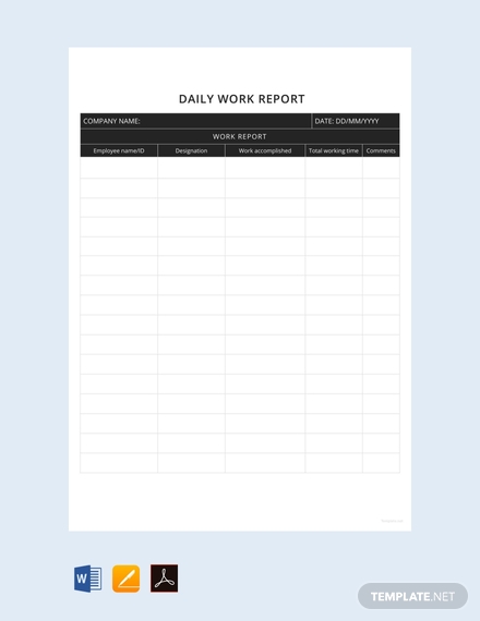 Daily Work Report Template