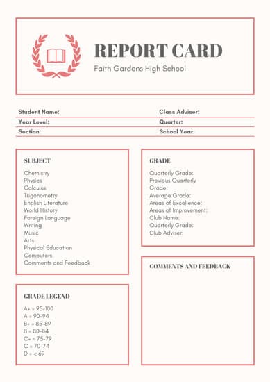 High School Student Report Card Template