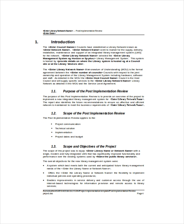 Project Implementation Report Template