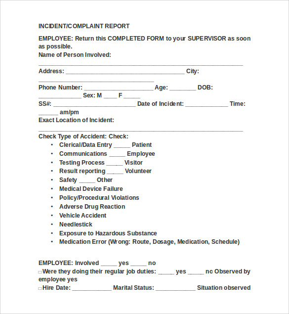 Medication Incident Report Form Template