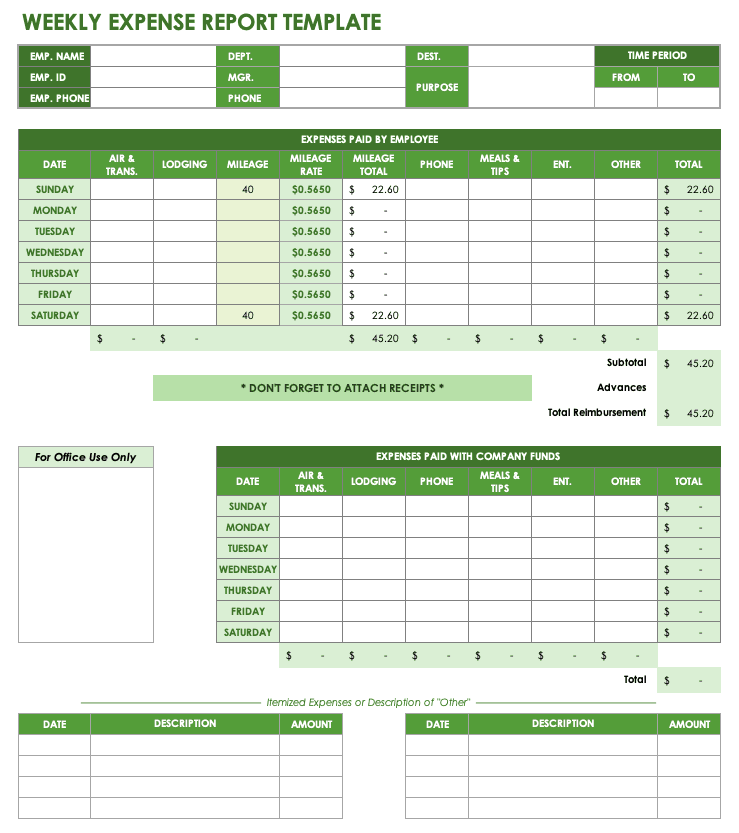 Monthly Expense Report Template Excel