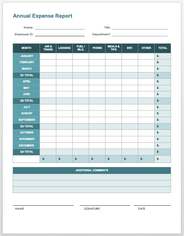 Monthly Expense Report Template Excel