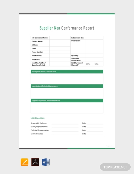 Non Conformance Report Form Template