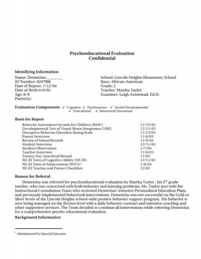 Psychoeducational Report Template