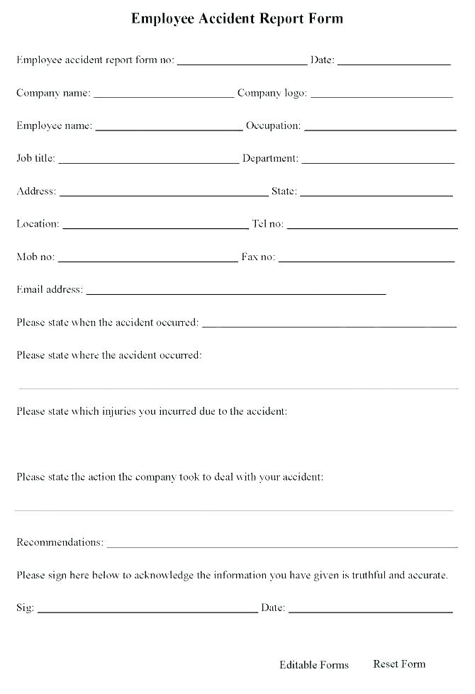 Vehicle Accident Report Form Template