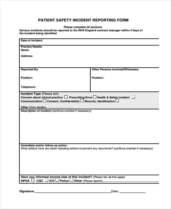 Health And Safety Incident Report Form Template