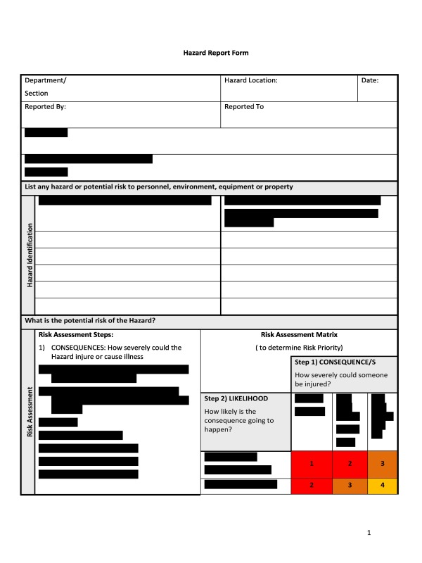 Incident Hazard Report Form Template