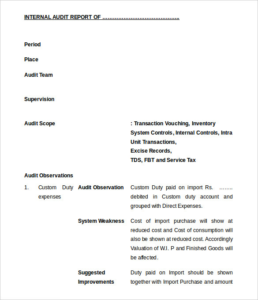 Internal Control Audit Report Template (1) - PROFESSIONAL TEMPLATES ...