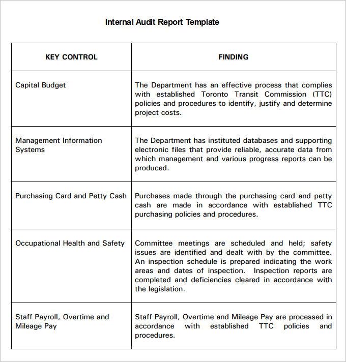 Internal Control Audit Report Template