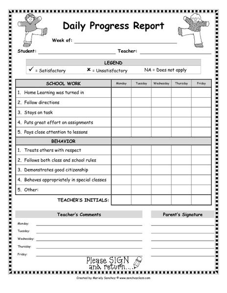 Preschool Progress Report Template