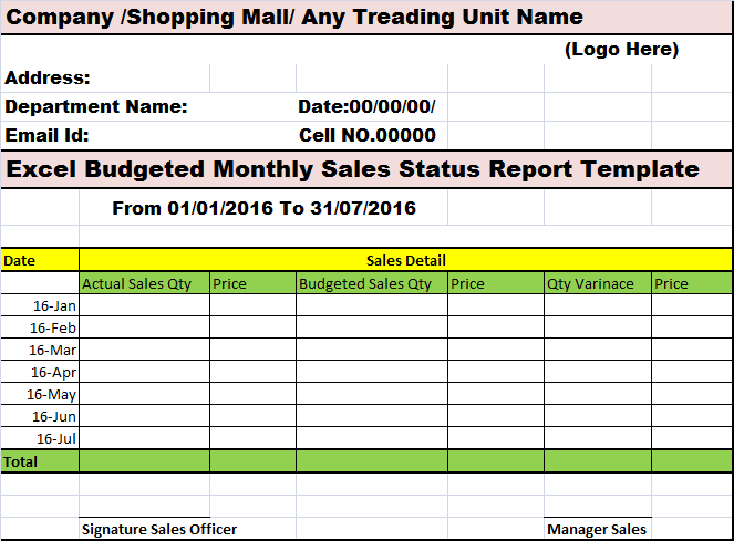 Sales Manager Monthly Report Templates