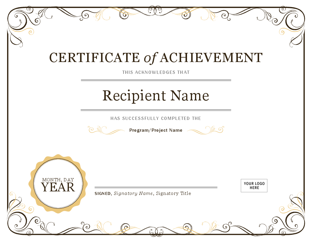 Blank Certificate Of Achievement Template