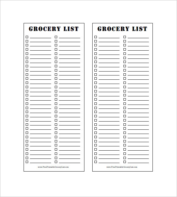 Blank Grocery Shopping List Template