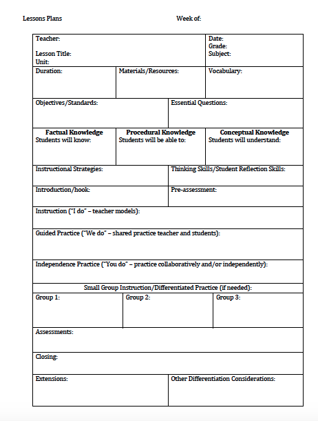 Blank Unit Lesson Plan Template 4 Professional Templates