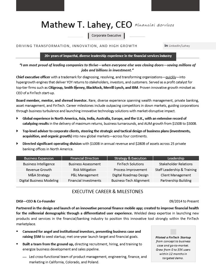 C Suite Resume Templates