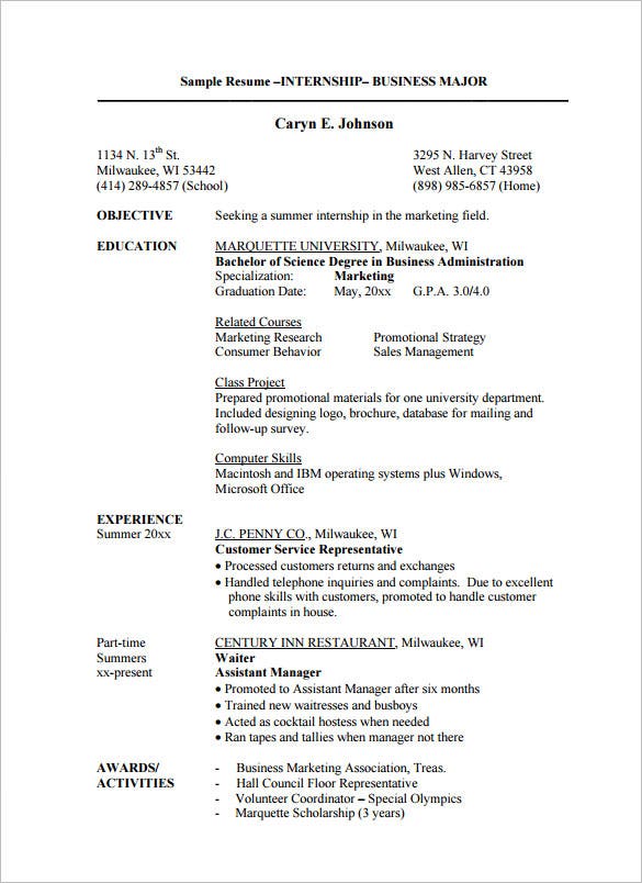 Resume Template Internship