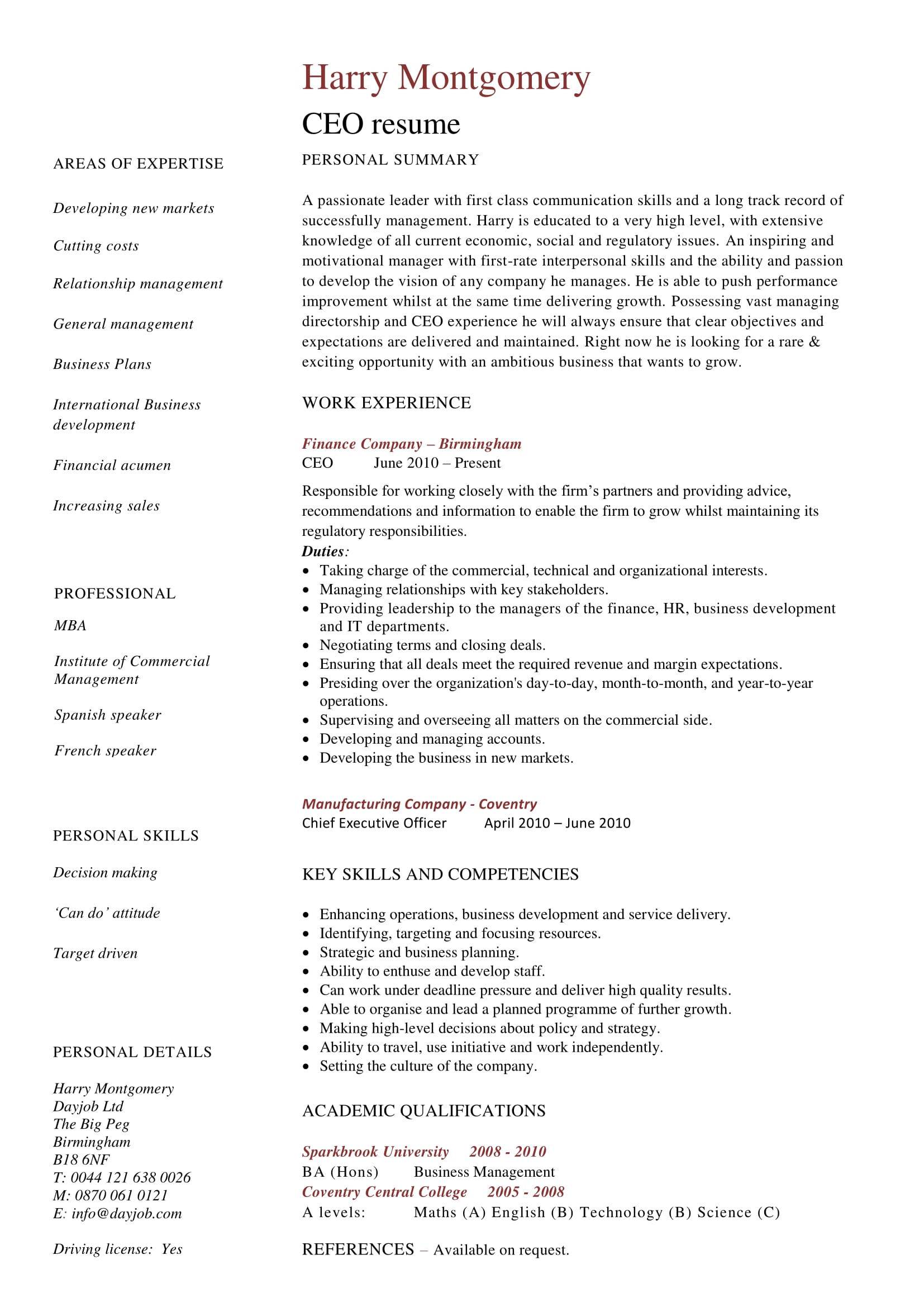 Resume Templates Executive