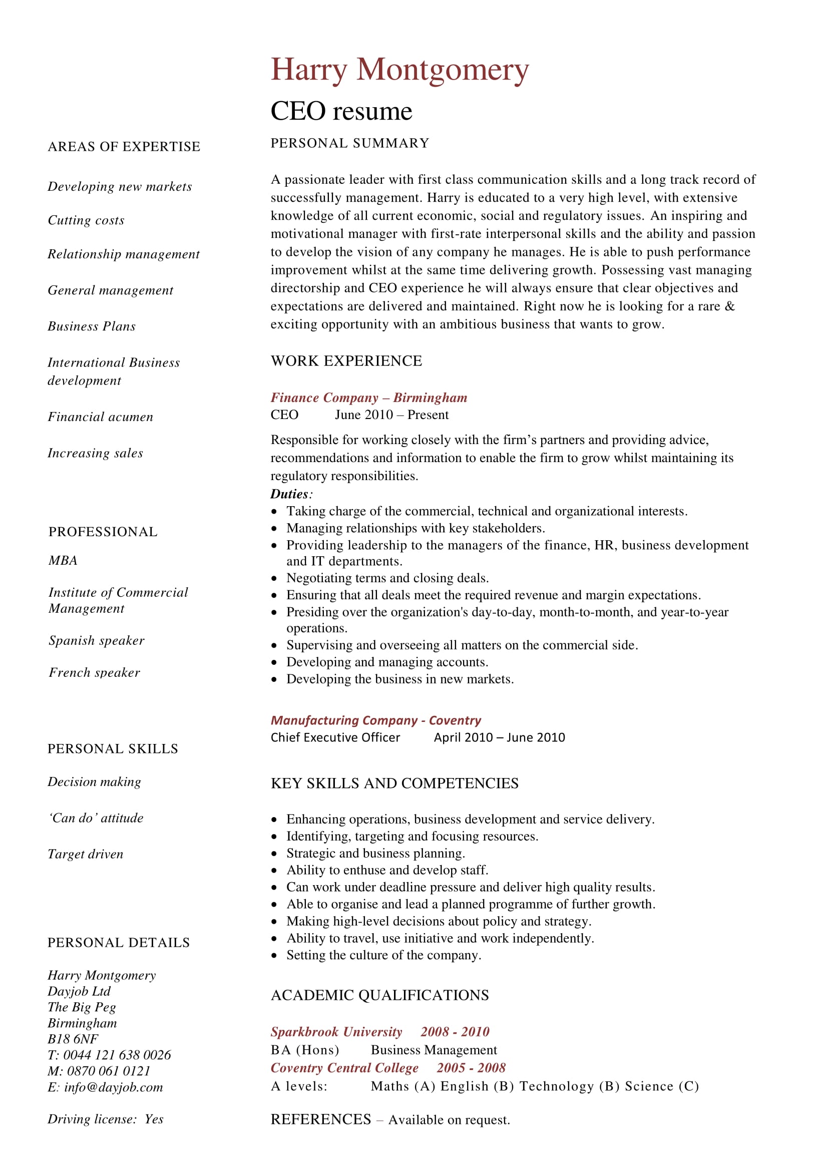 Executive Resume Template 2020 Archives PROFESSIONAL TEMPLATES 