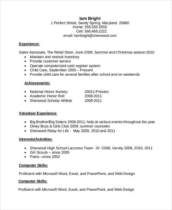 Resume Templates First Job Student