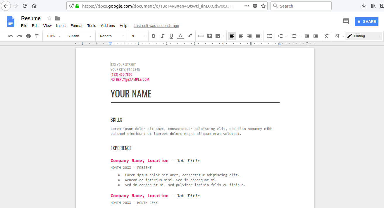 Resume Templates Google Docs Download