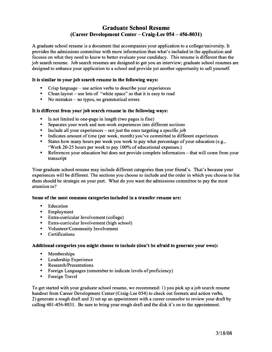 Resume Templates Graduate School