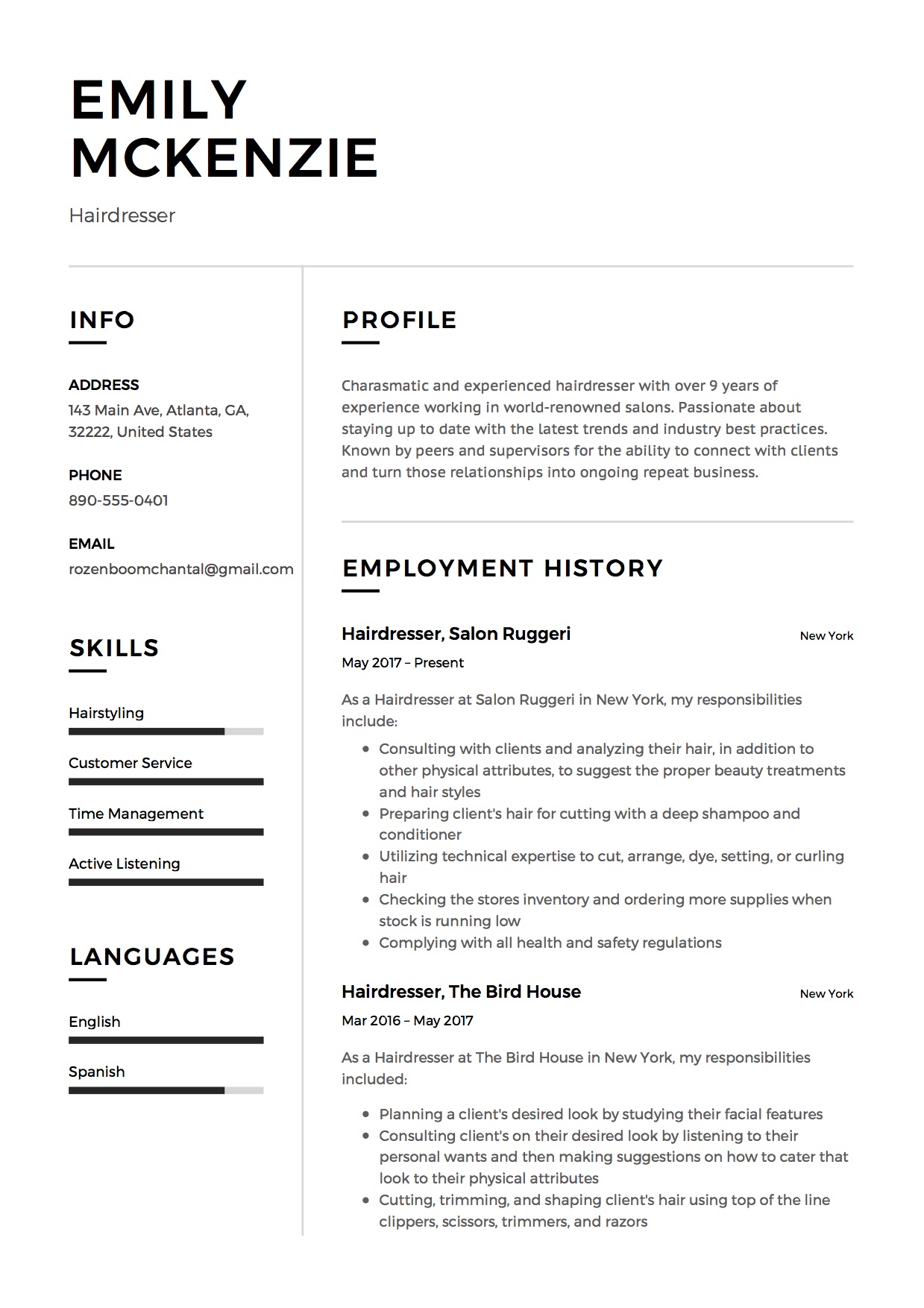 Resume Templates Hair Stylist