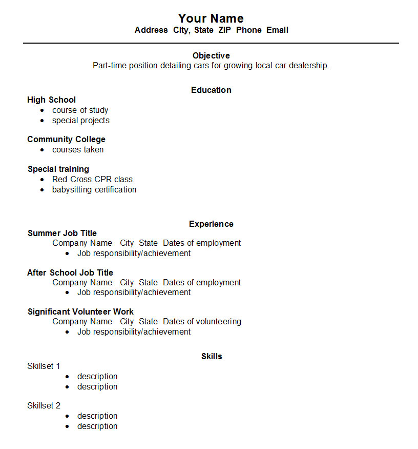 Resume Templates High School Student