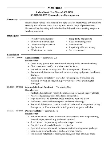 Resume Templates Hospitality