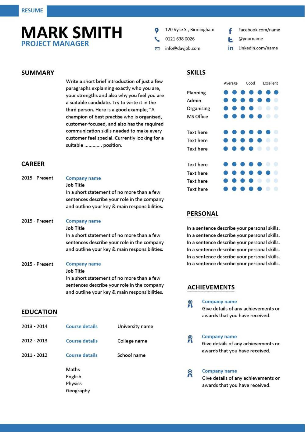 Resume Templates Project Manager