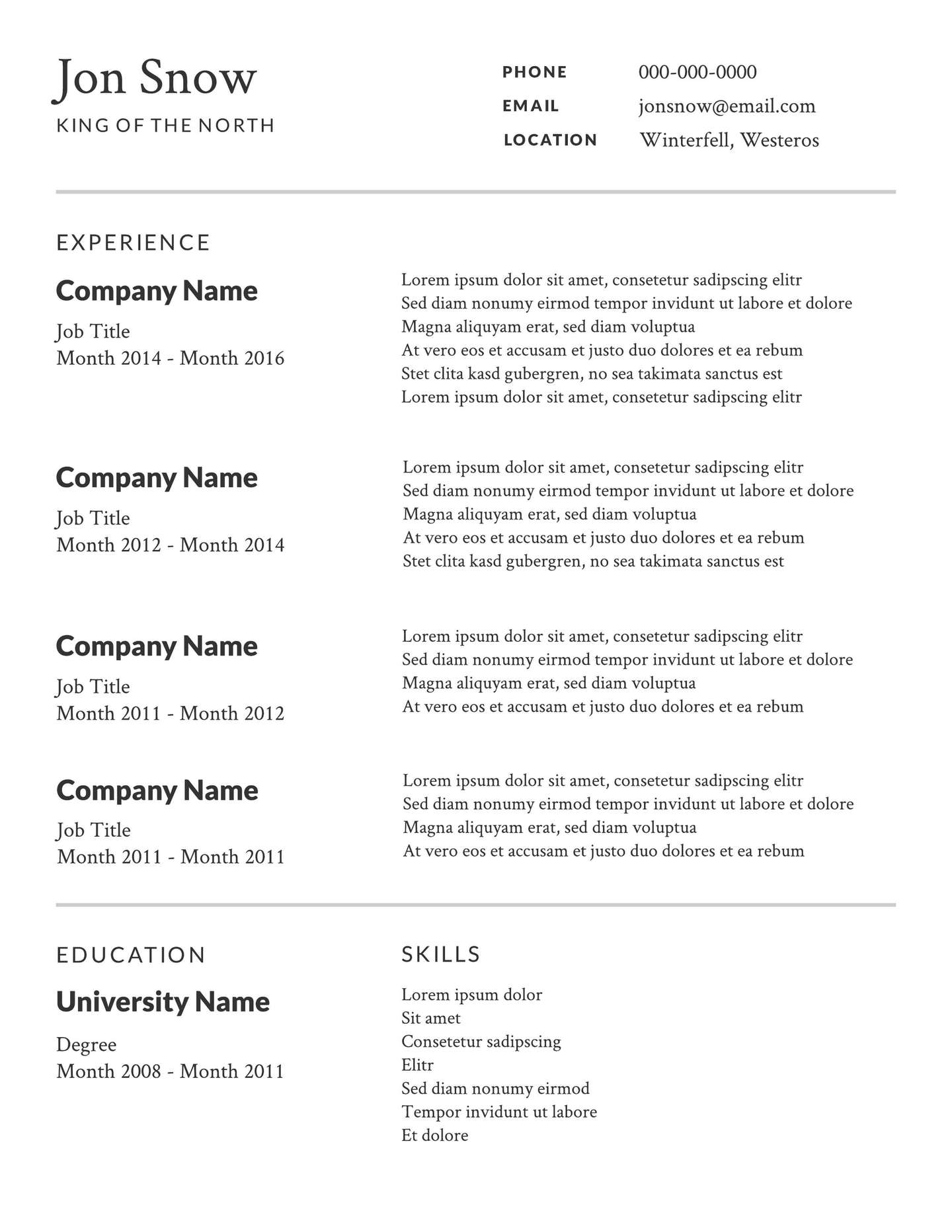 Resume Templates Simple Free