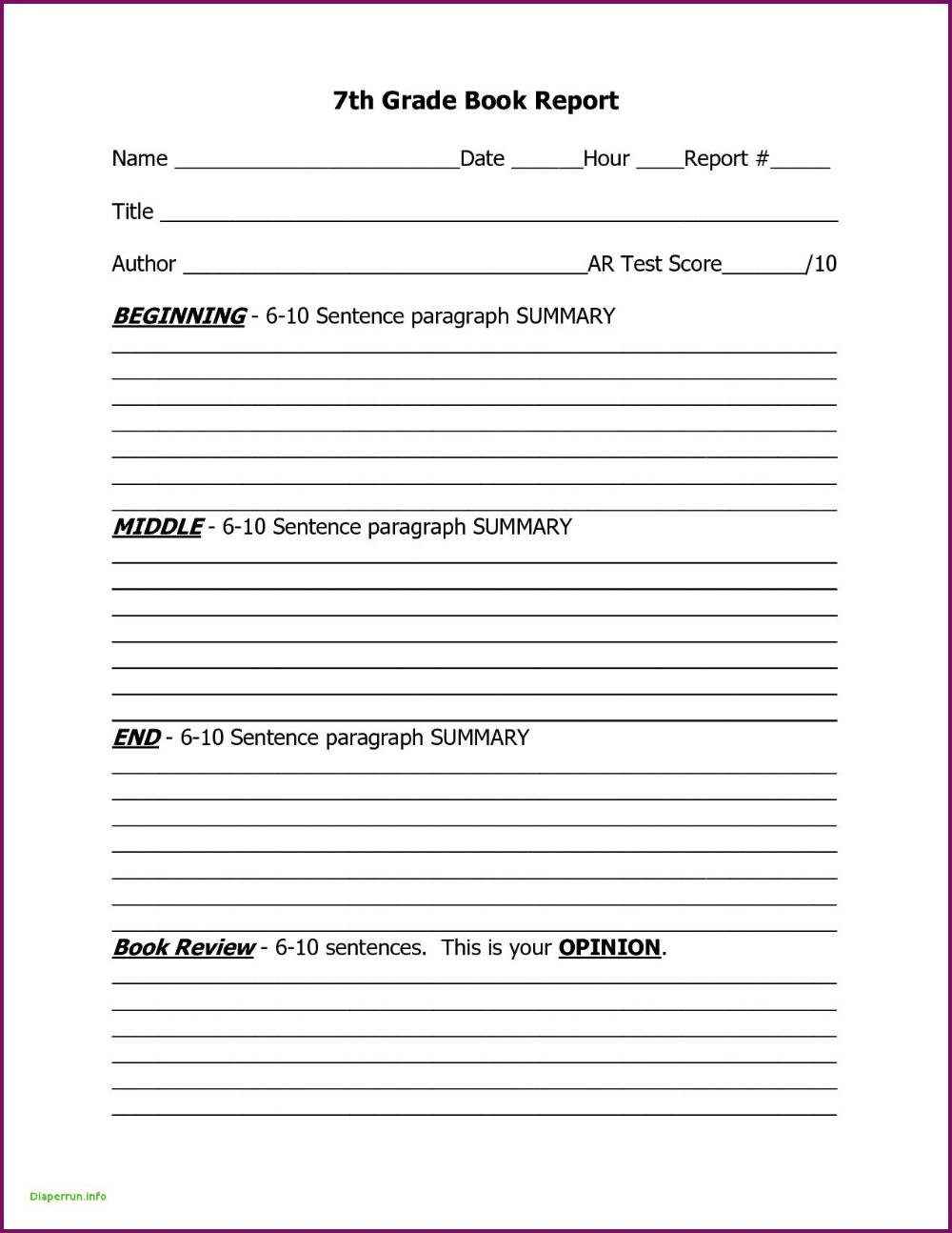 Biography Book Report Template 6th Grade