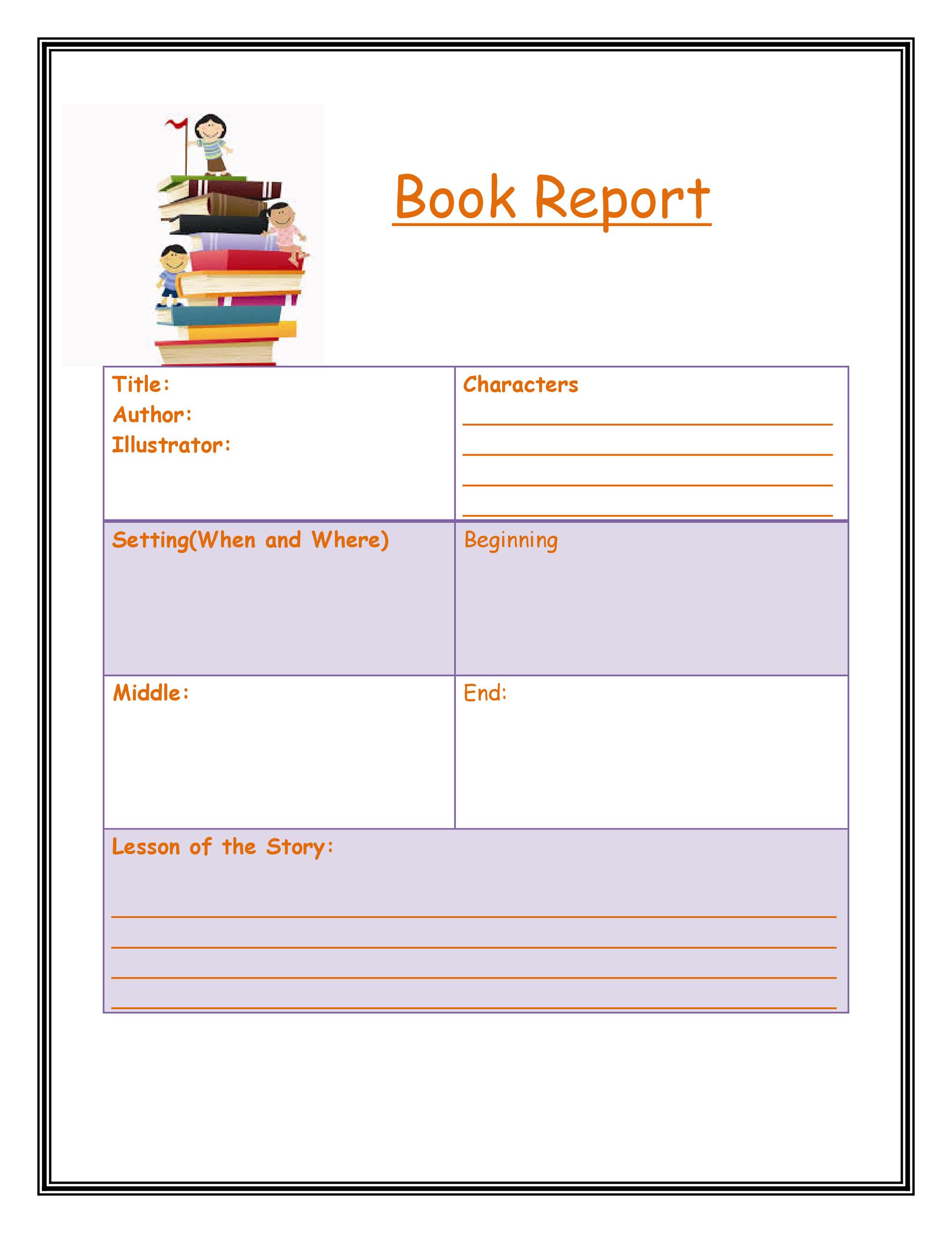 Book Report Template 6th Class