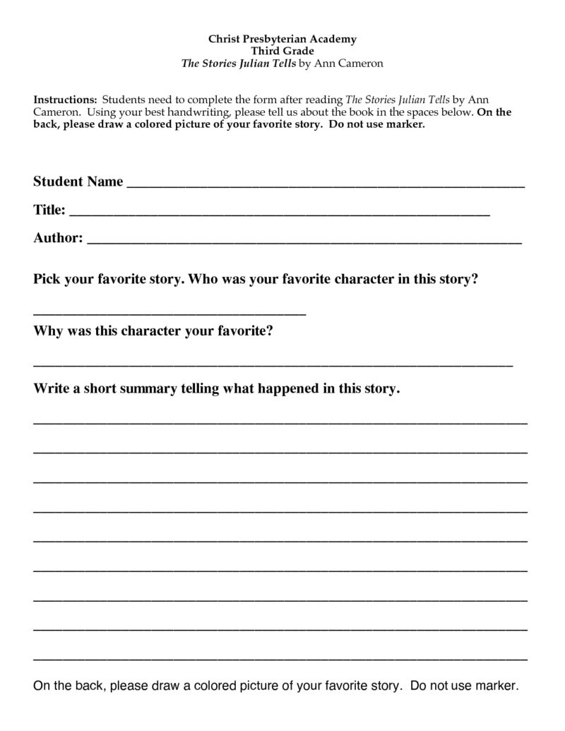 Book Report Template 6th Grade Printable