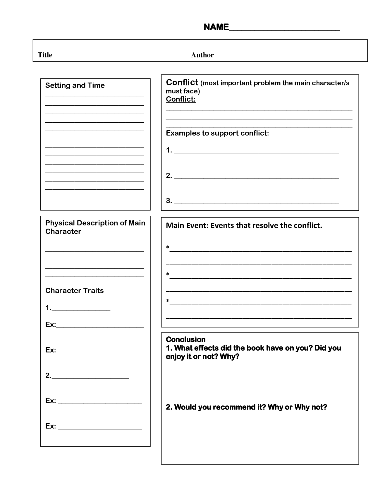 Book Report Template 9th Grade