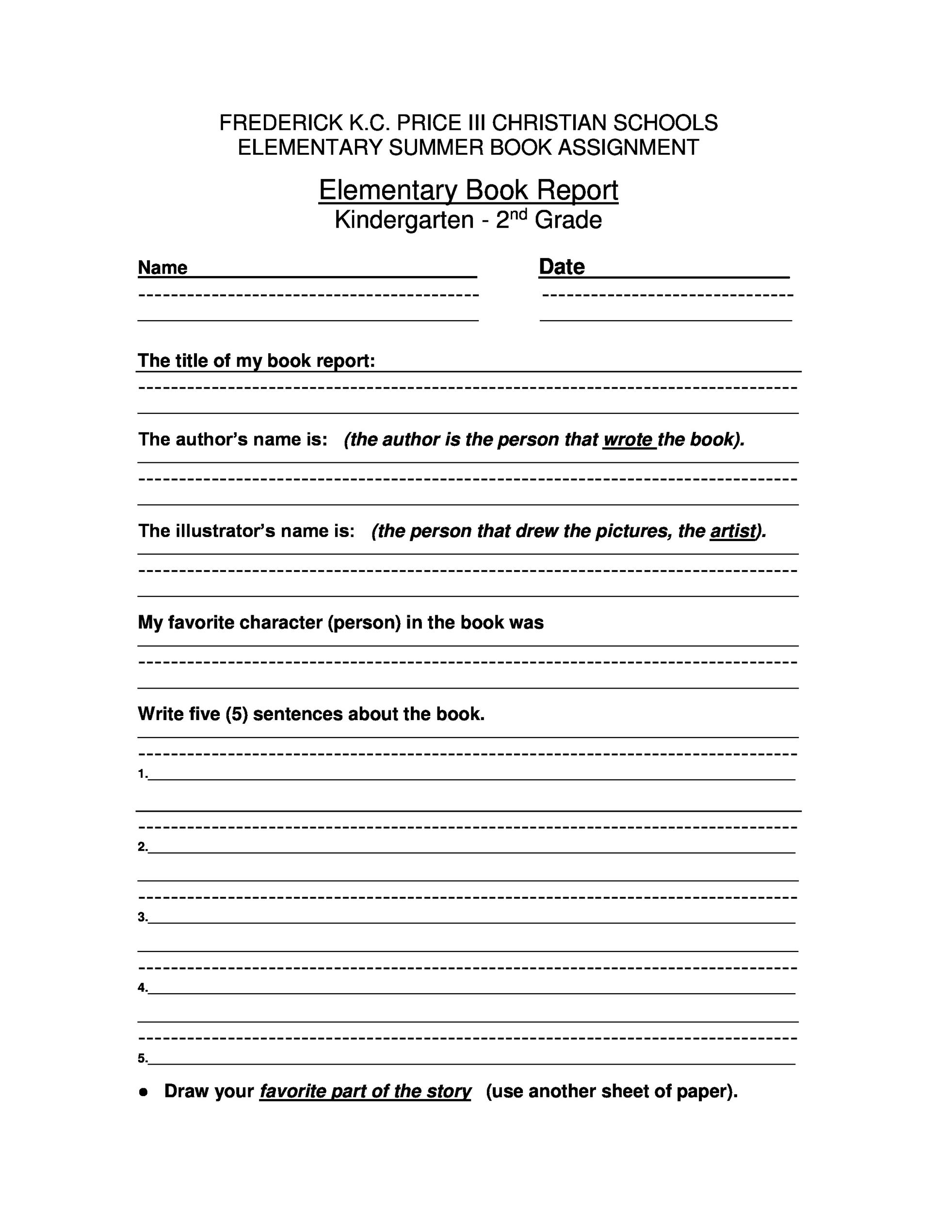 Book Report Template Grade 9