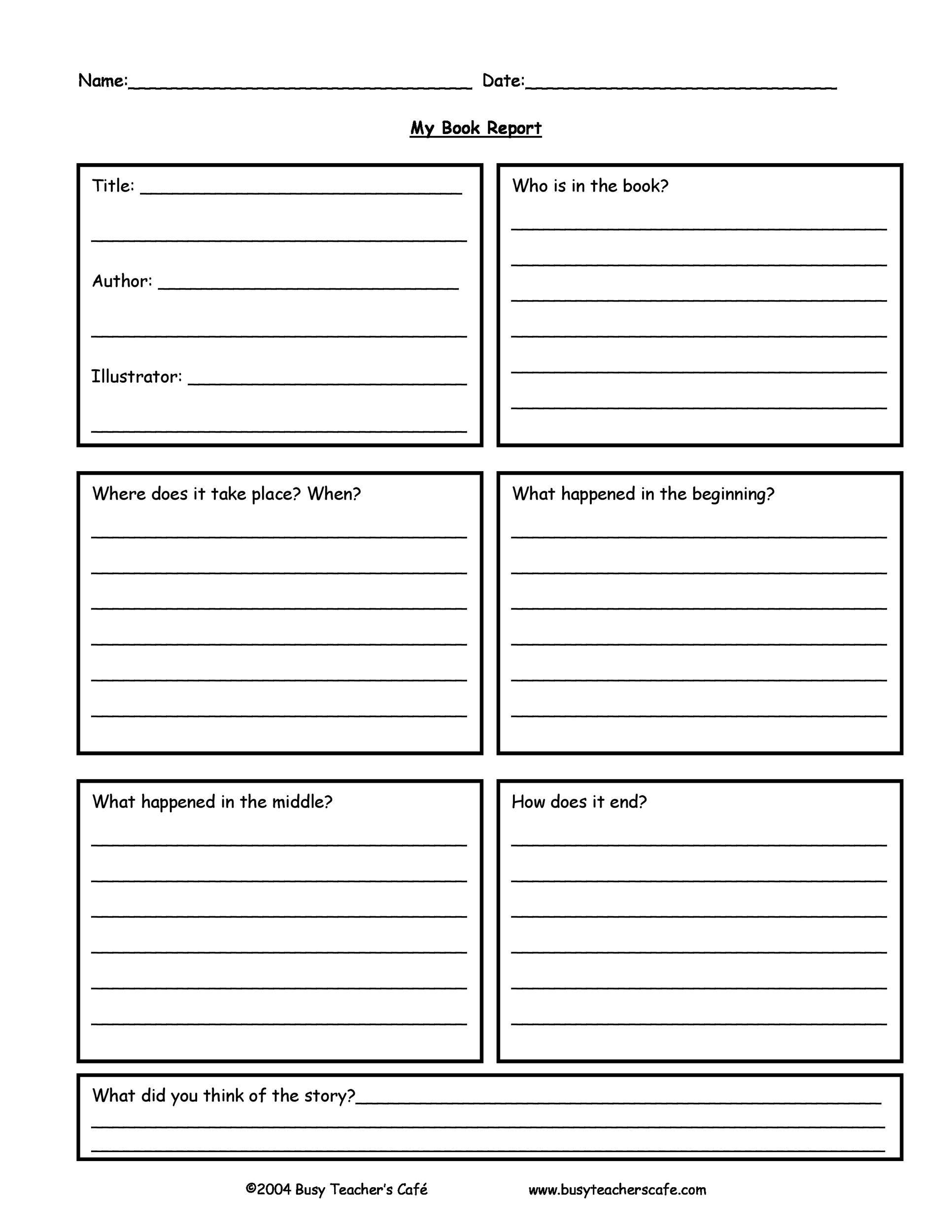 book review template 7th grade