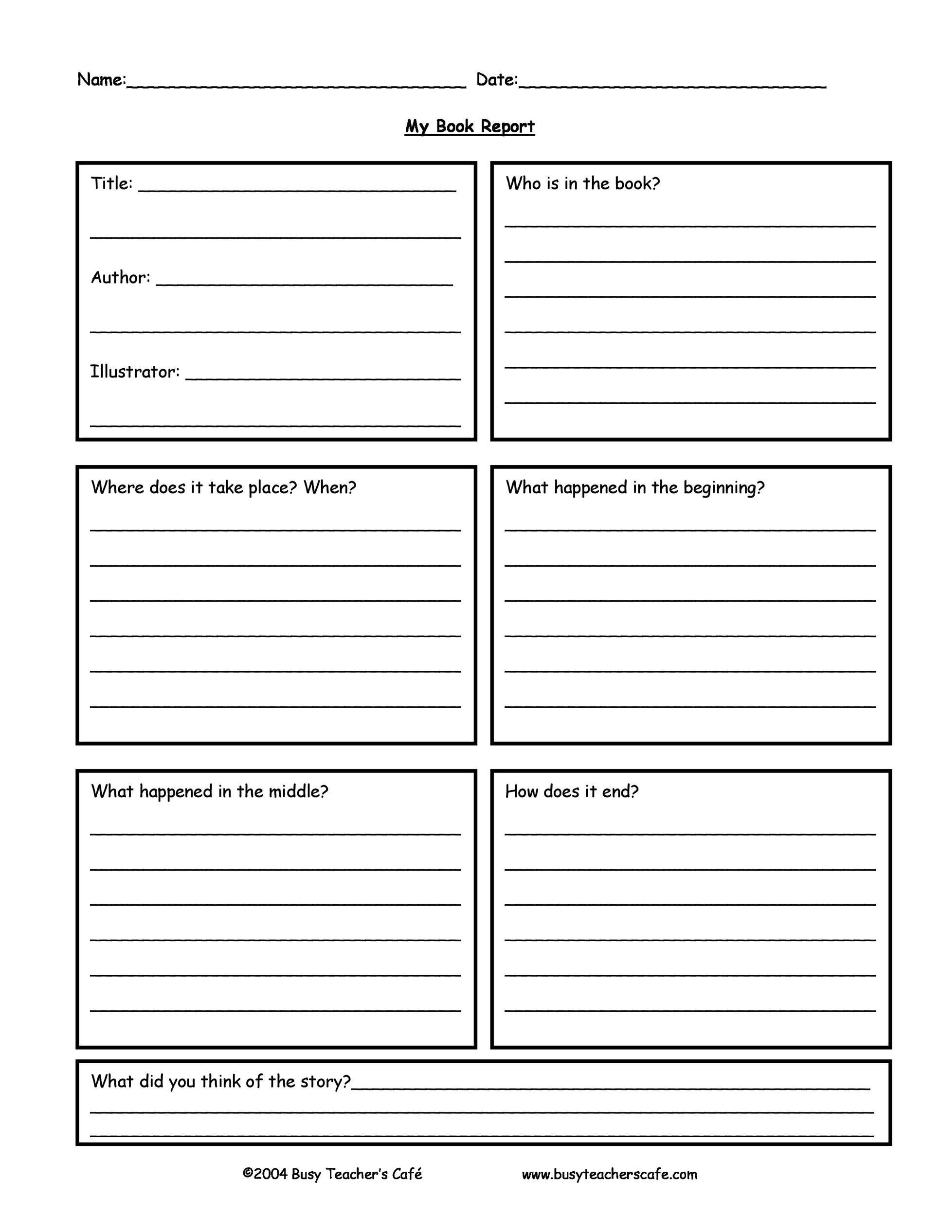 Book Report Template for 7th Graders