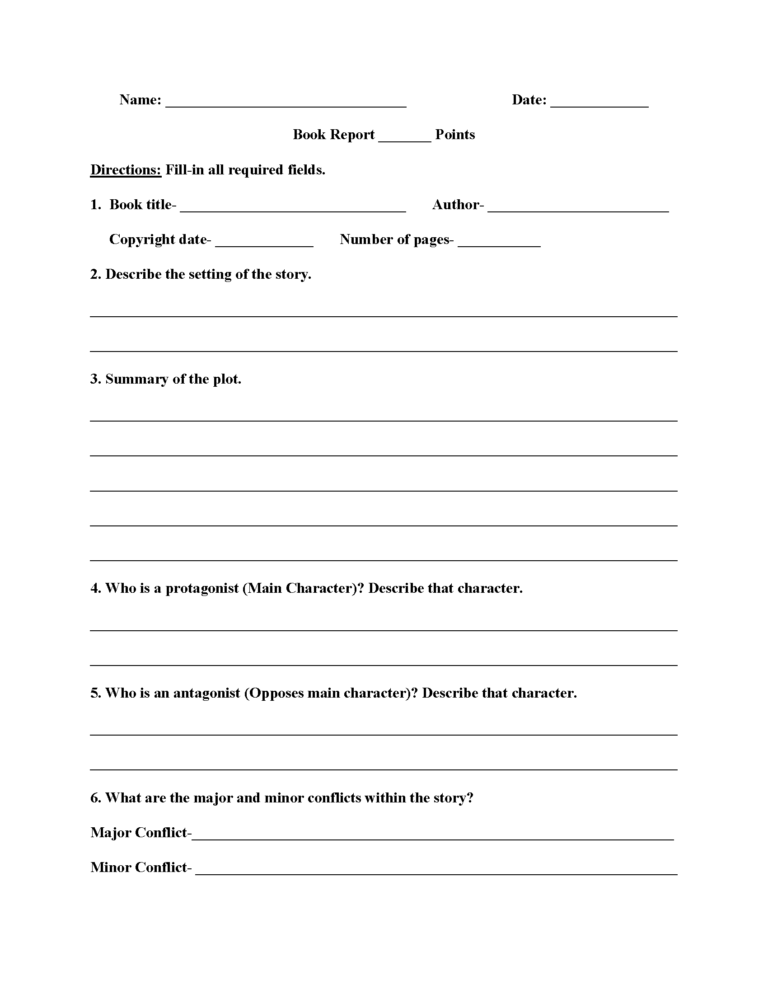 Book Report Template For 7th Graders 5 PROFESSIONAL TEMPLATES