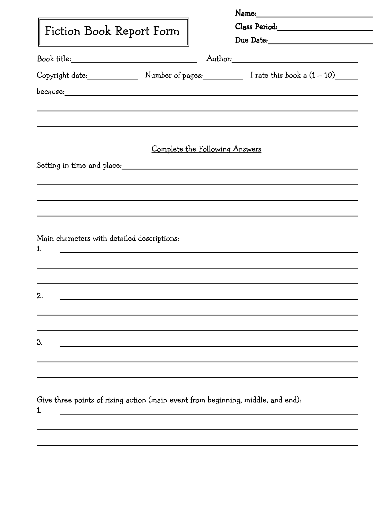 Book Report Template For 7th Graders PROFESSIONAL TEMPLATES