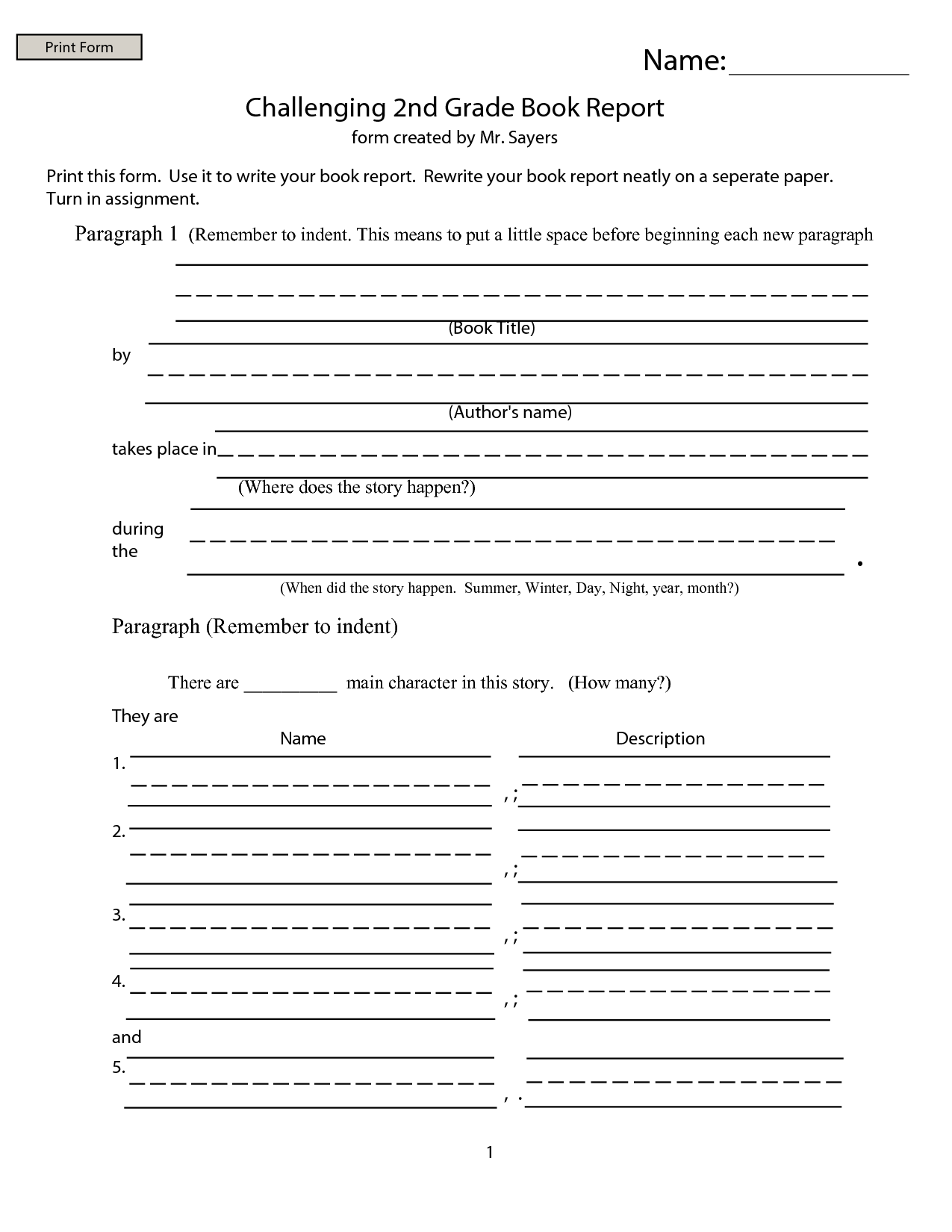 Country Report Template 6th Grade