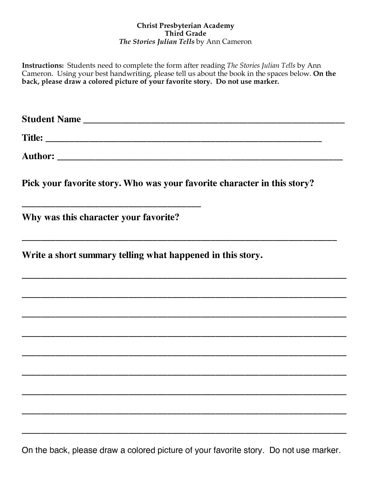 Free Book Report Template 7th Grade