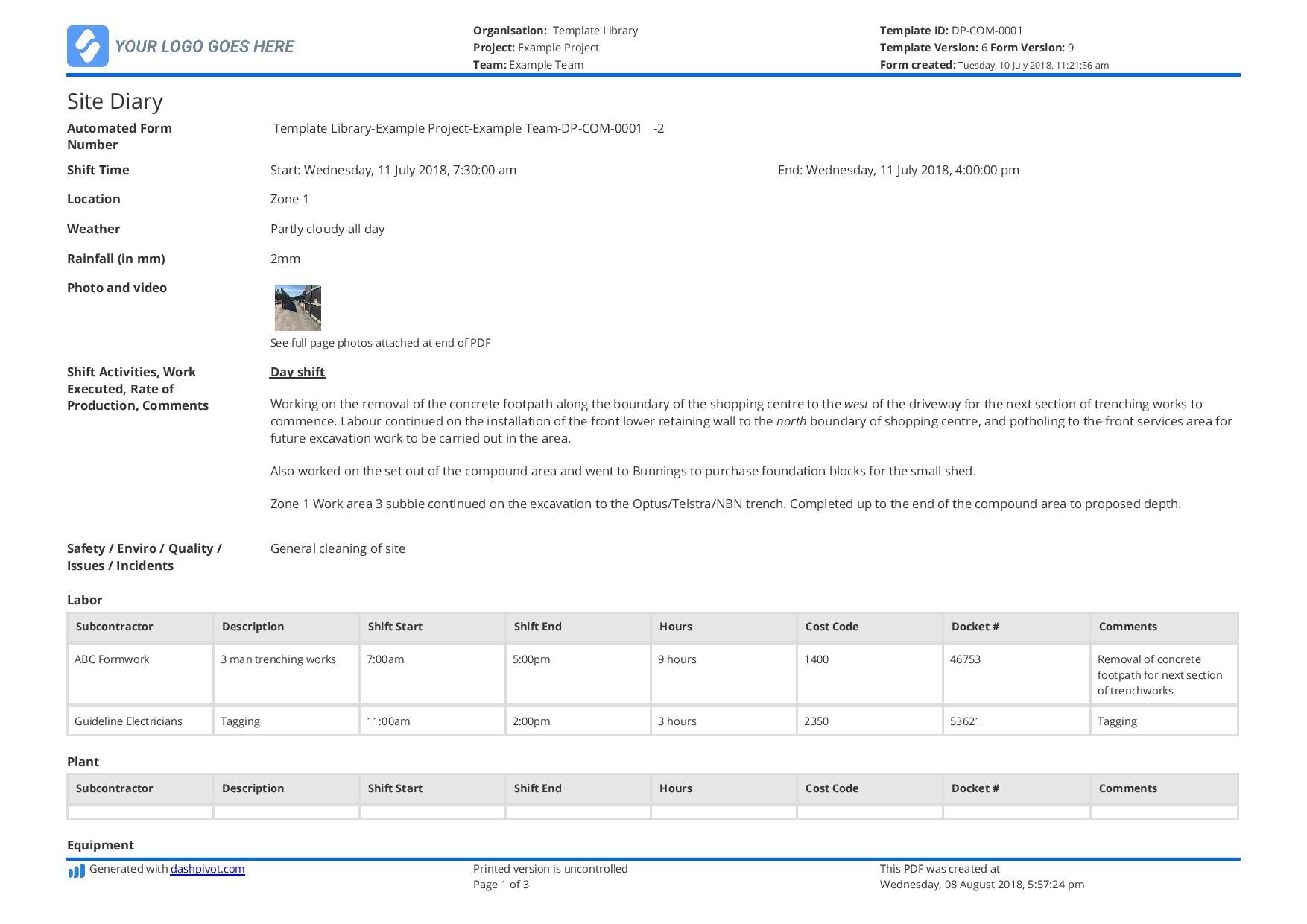 m&e report template doc