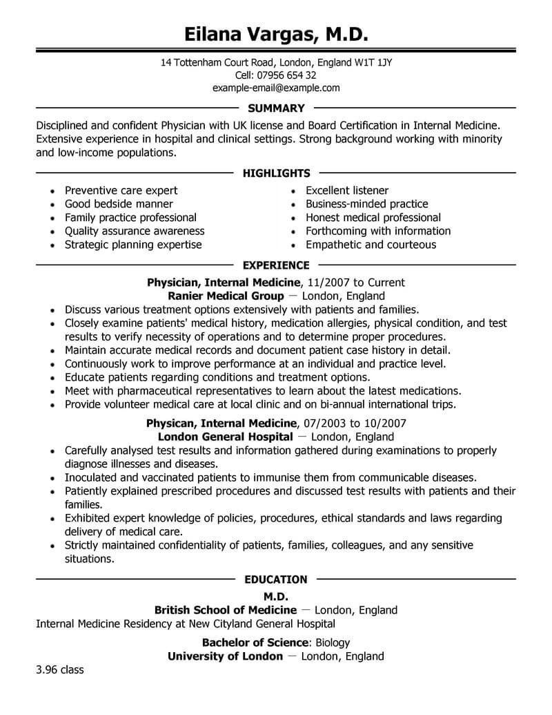 Resume Templates Medical