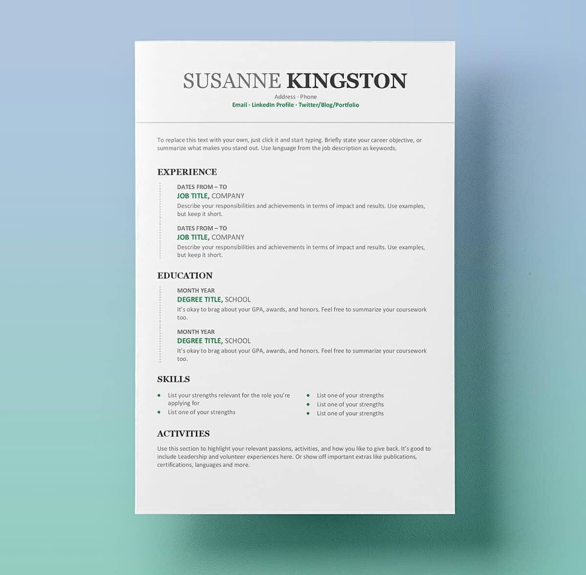 Resume Templates Microsoft Word Free